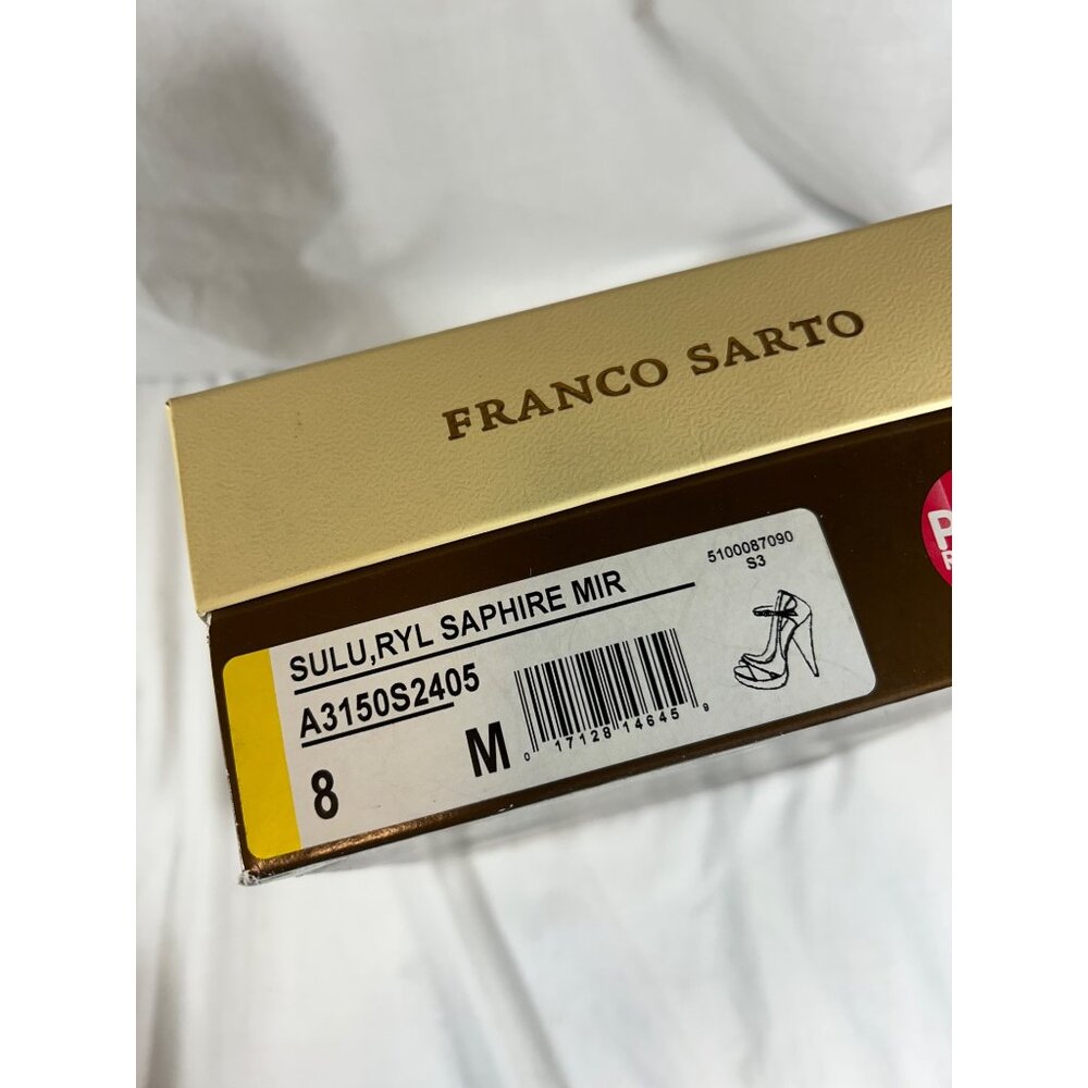 Franco Sarto Sulu Blue Patent Peep Toe Cork Heels Ankle Strap Shoes Women 8 - Picture 12 of 12